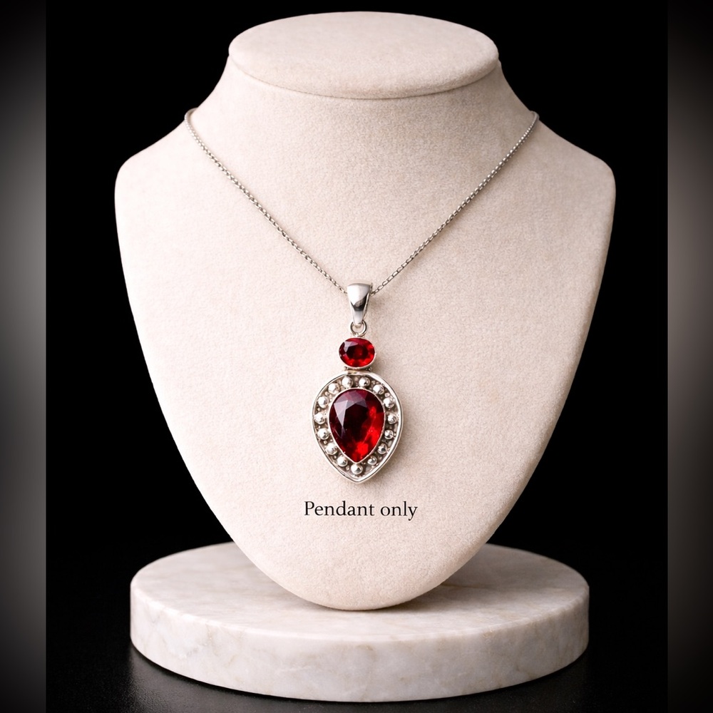 Red Gemstone Sterling Silver Plated Pendant